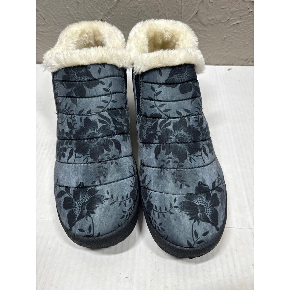 Yes We Vibe Winter Sneaker Slipper Grey Sophie Floral‎ Slip On Womens Size 8.5